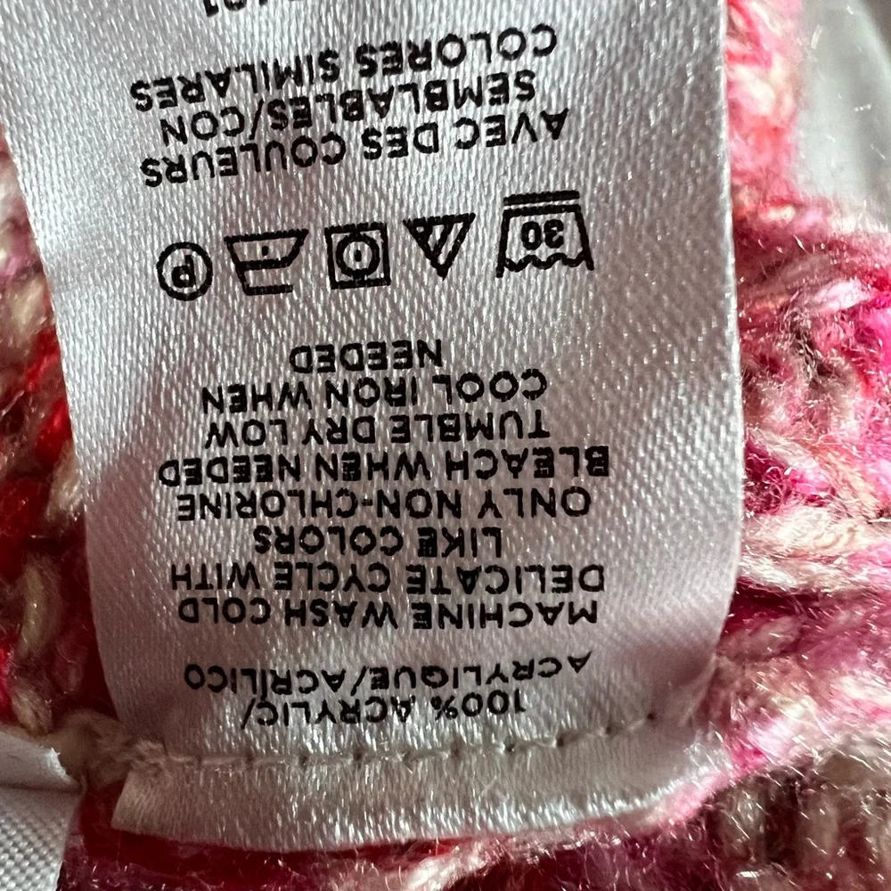 LOFT Multicolor Knit Cardigan Pink Red Valentine Open Front Boho Cabin Layering